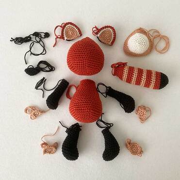 Picture of body parts for crochet Red Panda