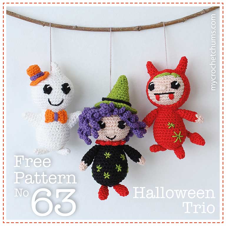 free crochet ghost, witch, devil pattern image