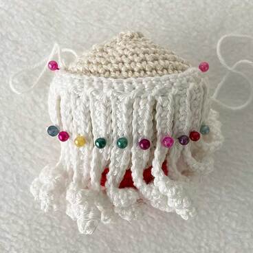 Picture of crochet Santa hair pinned on head