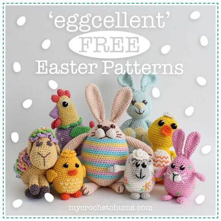 Picture of crochet easter bunnies, chicks, lambs and hen