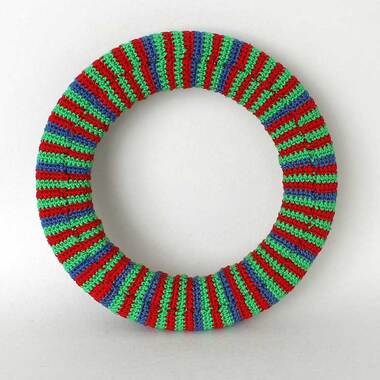 Picture of crochet wreath cover on polystyrene ring - back view