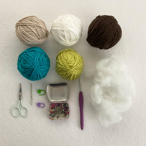 Picture of crochet supplies needed for amigurumi walrus