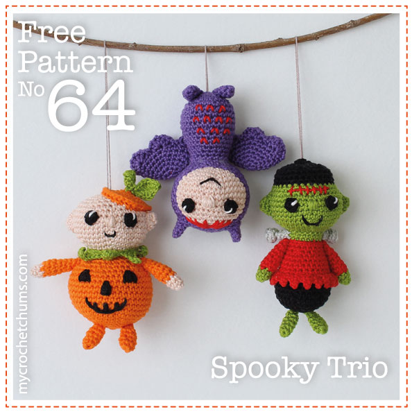 free crochet pumpkin, bat, monster pattern image